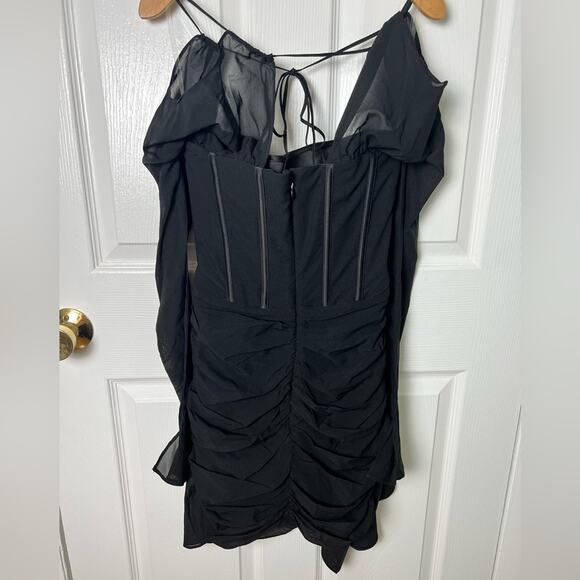 House of CB Black Silk Gianna Corset Cold Shoulder Long Sleeve Body-Con Dress S - Picture 8 of 13